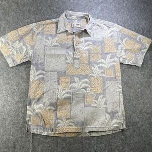 Cooke Street Shirt Mens Large Gray Beige Hawaiian Aloha Button Up Reverse Print